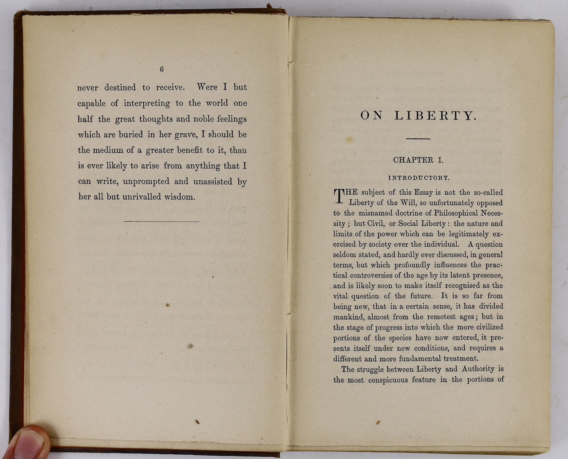 Mill, John Stuart - On Liberty. First Edition. original blind-ruled and gilt decorated cloth. 1859